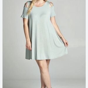 Emerald Light Sage Cold-Shoulder Swing Mini Dress
